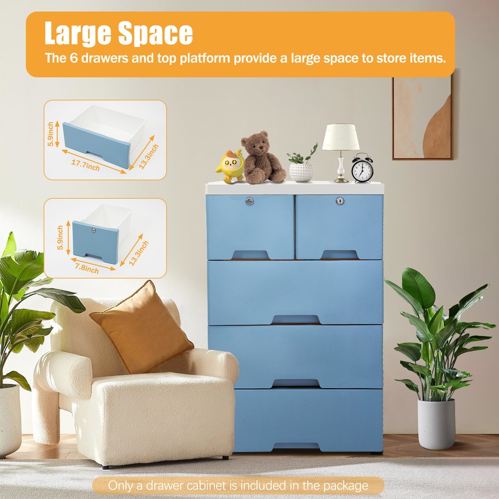 Plastic Storage Dresser Bedroom 6 Drawer Clothes Organizer Tower Cabinet Office