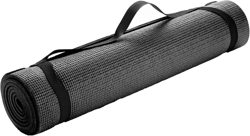 YOGAPVC-BLK All Purpose Extra Thick Yoga Fitness & Exercise Mats, Carrying Strap