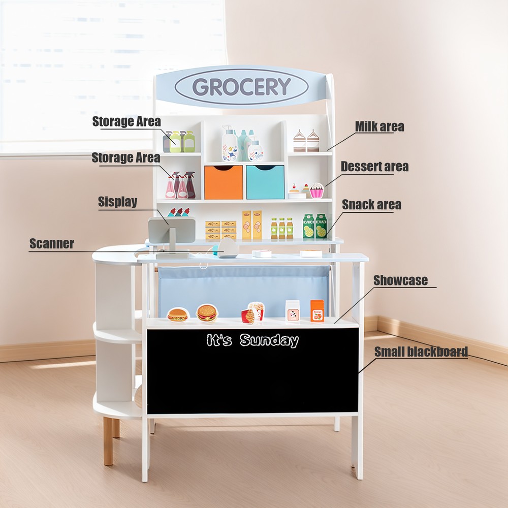 Toddler Pretend Play Grocery Store with Checkout Counter, Snack Model BH