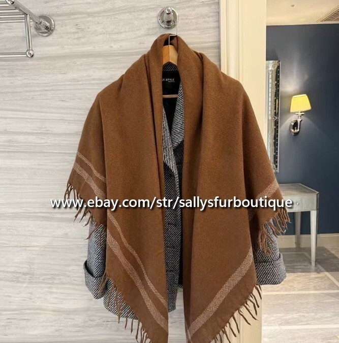 Sallys Pure Mongolian Knitted Cashmere Scarf Wrap Shawl 130 * 130cm Tassels