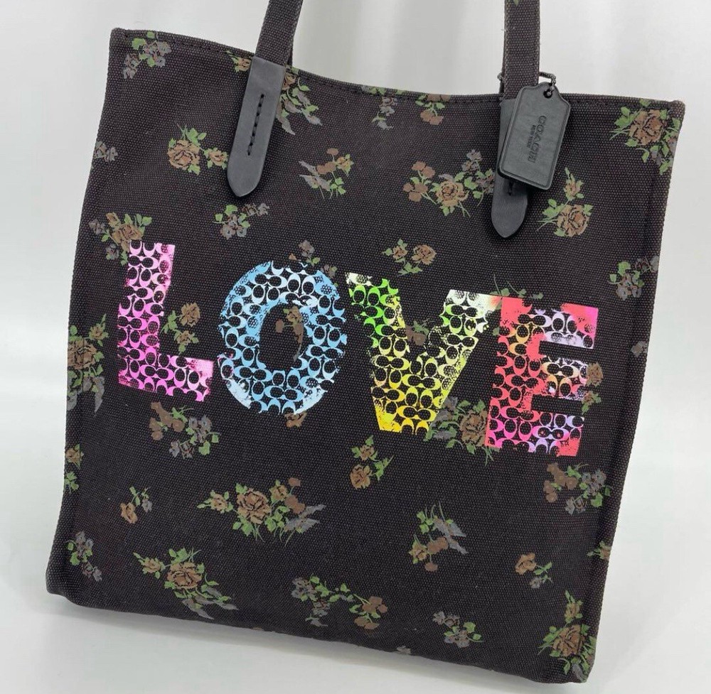 Coach Black Floral Canvas Tote by Jason Naylor in Excellent Condition  