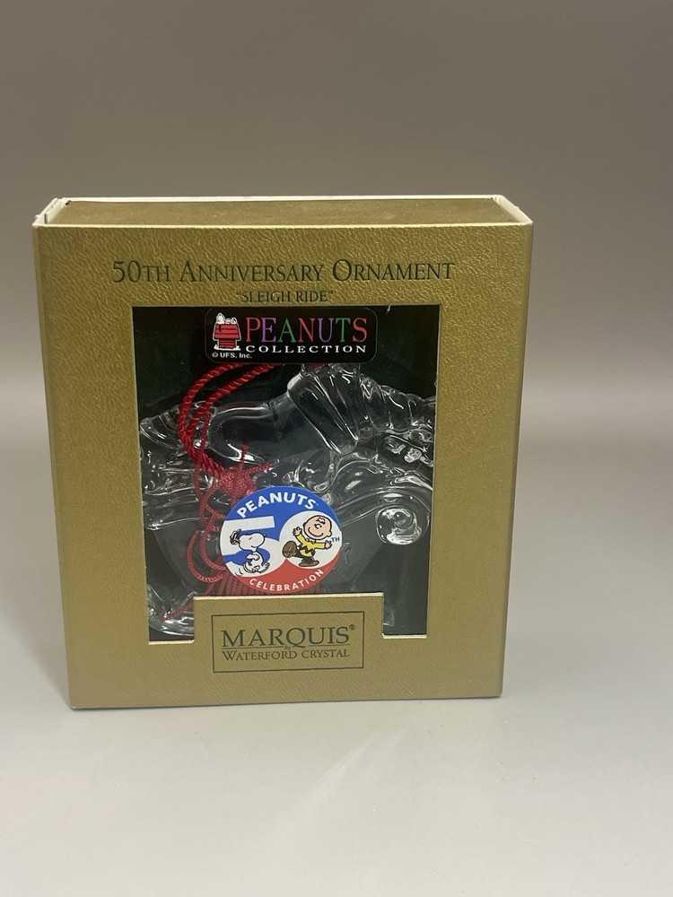 Waterford Crystal Peanuts 50th Anniversary Sleigh Ride with Snoopy & Woodstock