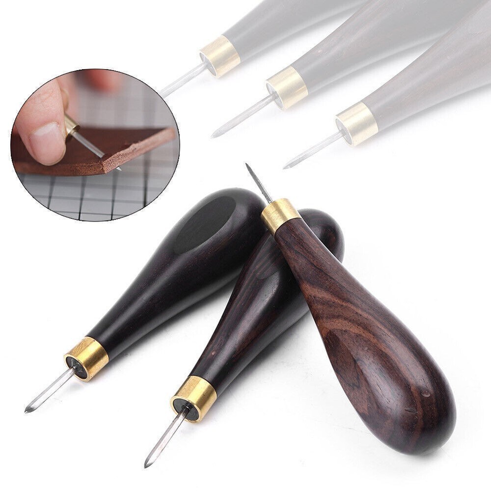 Leather Craft Sewing Awl with Diamond Stitching & Ebony Blackwood Handle Kit