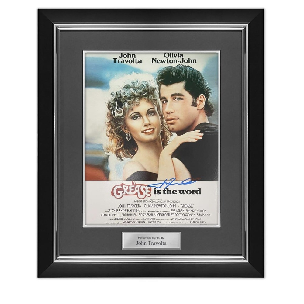 John Travolta Signed Grease Film Poster. Deluxe Frame
