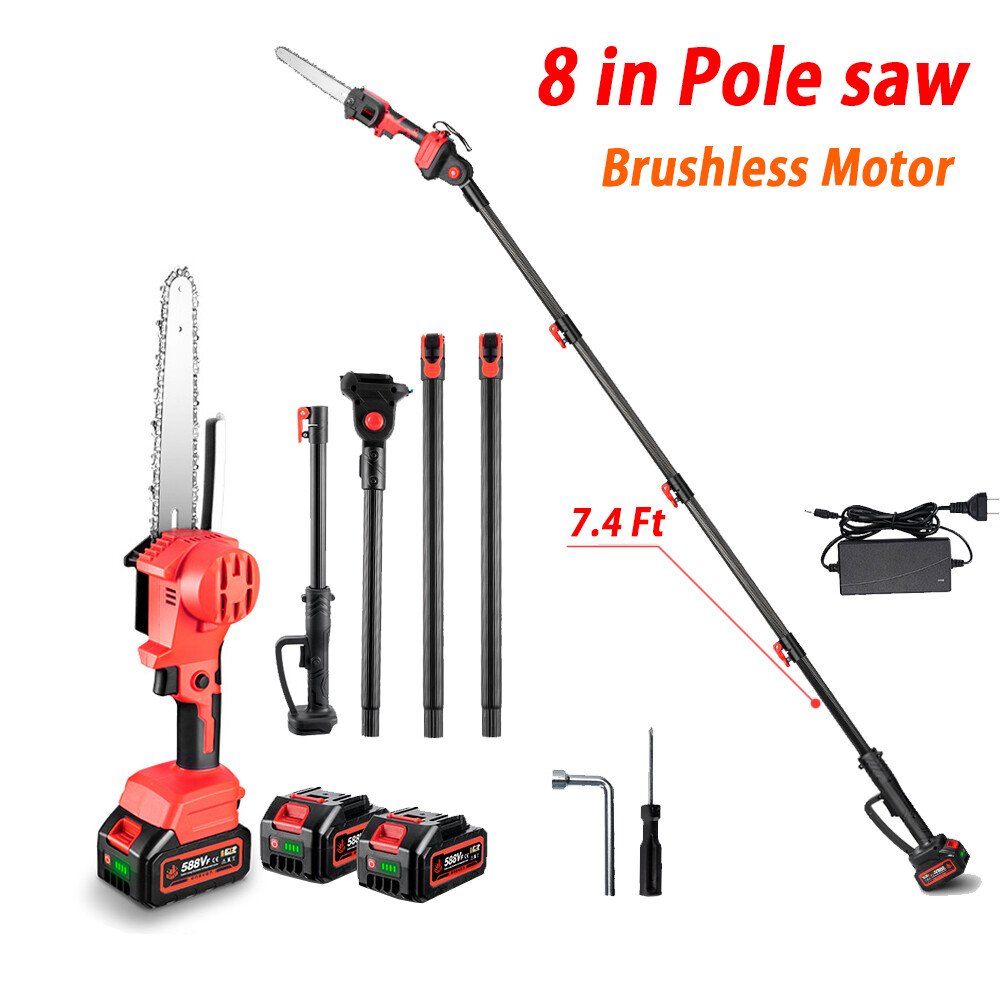 8 Inch Brushless Cordless Pole Saw with 2 Batteries for Tree Trimming