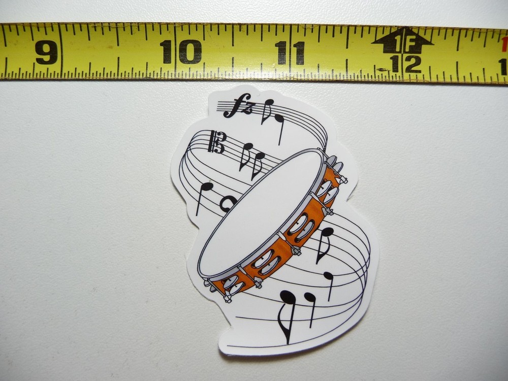 TAMBOURINE MUSIC NOTES STICKER DECAL BAND SONGS MUSICIAN