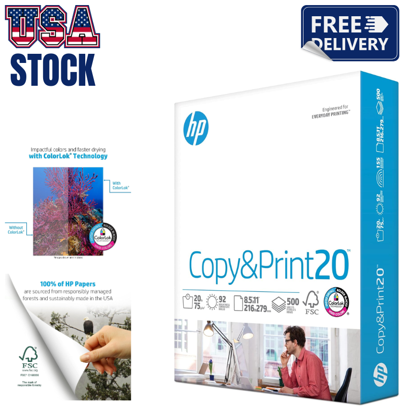HP Printer Paper 8.5 x 11 Paper Copy &Print 20 lb 1 Ream Case - 500 Sheets