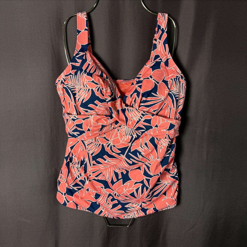 Lands End Womens 16 Long Underwire Wrap Tankini Top V-Neck Wood Lily Swimsuit