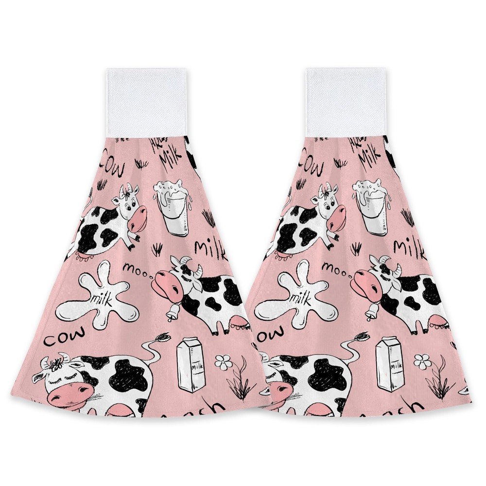Funny Pink Cows Kitchen Hand Towels Hand Tie Towels Set of 2 PCS Dish Towels ...