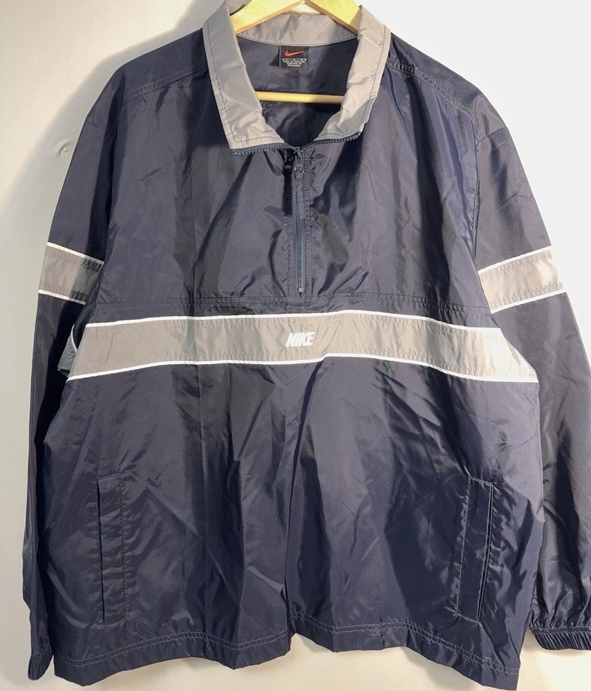 Nike Vintage 90s Pullover Windbreaker Jacket Navy Gray Colorblock 1/4 Zip Mens L