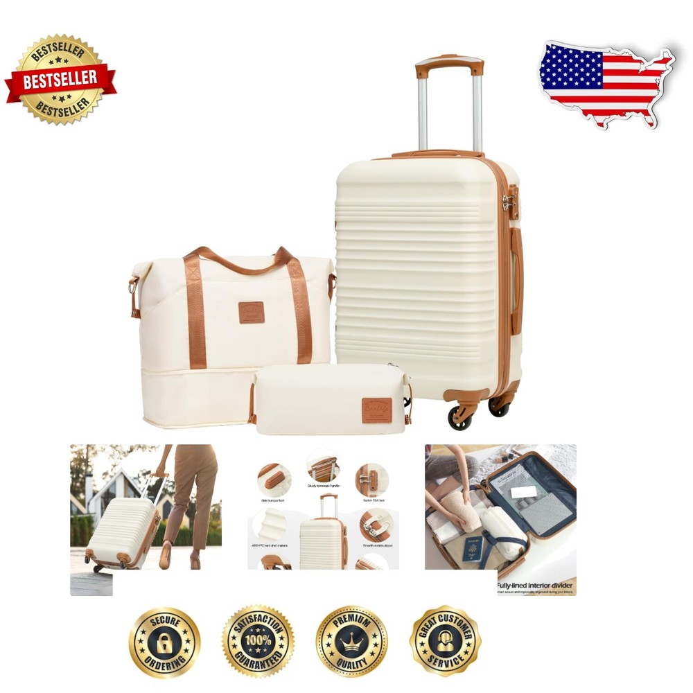 Lightweight White Carry-On Luggage Set - Durable Hardside with Spinner Wheels