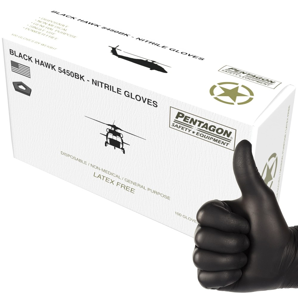 Industrial Black Nitrile Gloves, Heavy Duty Disposable Gloves, Size M