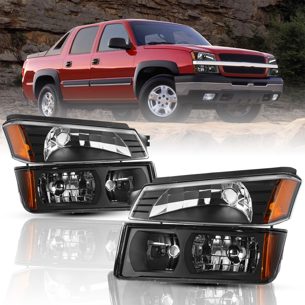 4pcs Headlight+Bumper Lamp For 2002-2006 Chevy Avalanche w/ Body Cladding