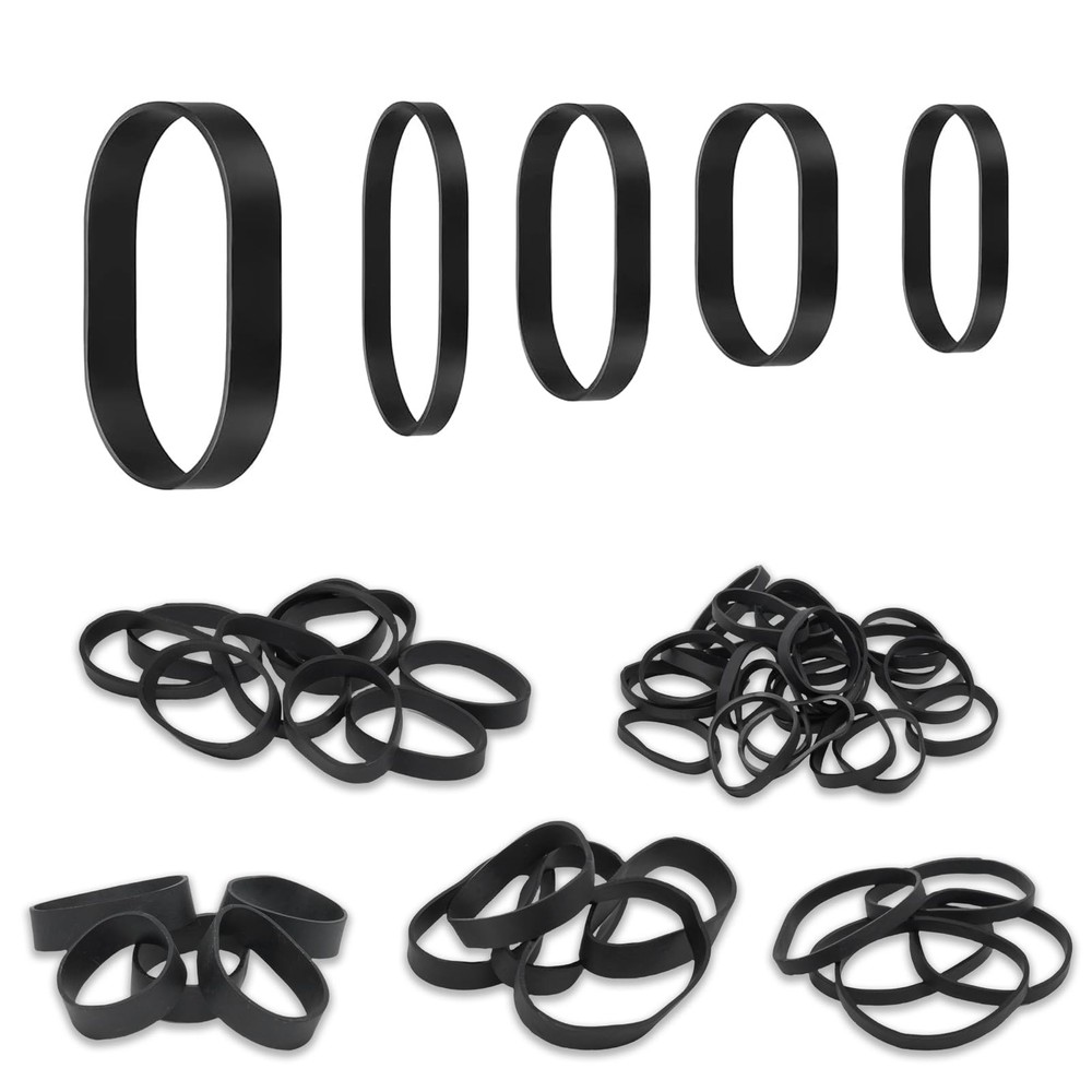 YiiSeeJo 70 Pcs Tactical Rubber Bands 5 Sizes, Black Elastic Wide Thick UV Heat