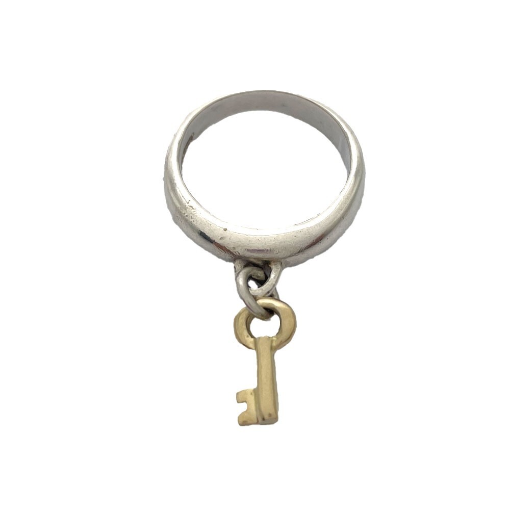 Tiffany's & Co. Silver & 18k Yellow Gold Mini Key Charm Ring Size #10 US5.5 USED