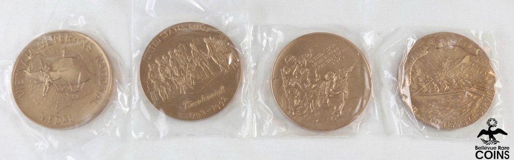 Lot of 4: US Mint Medals- Vietnam Veterans, Bicentennial, Coast Guard & Marines