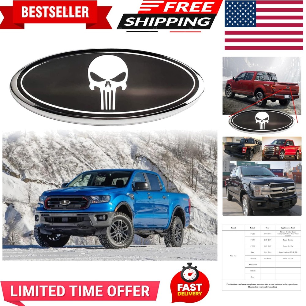 Front Grille Rear Tailgate Skull Emblem - 9