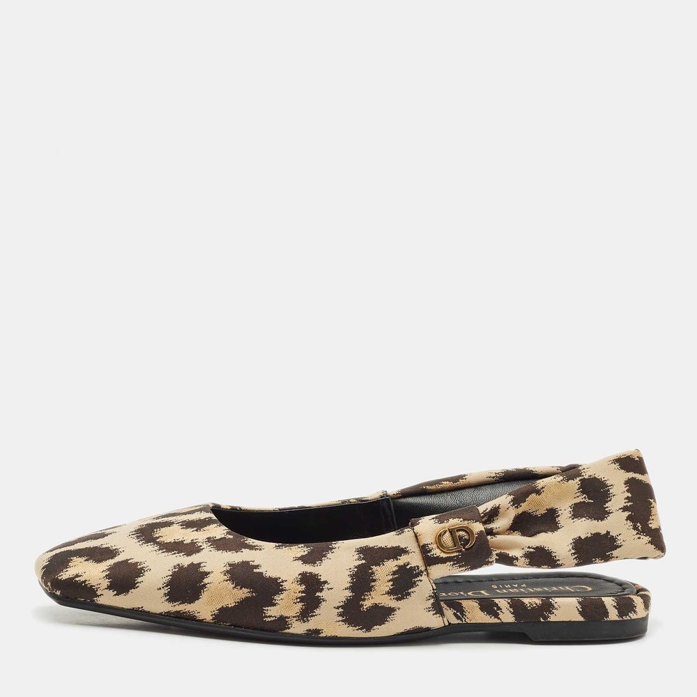 Dior Leopard Print Mizza Flats in Beige Black Size 34.5