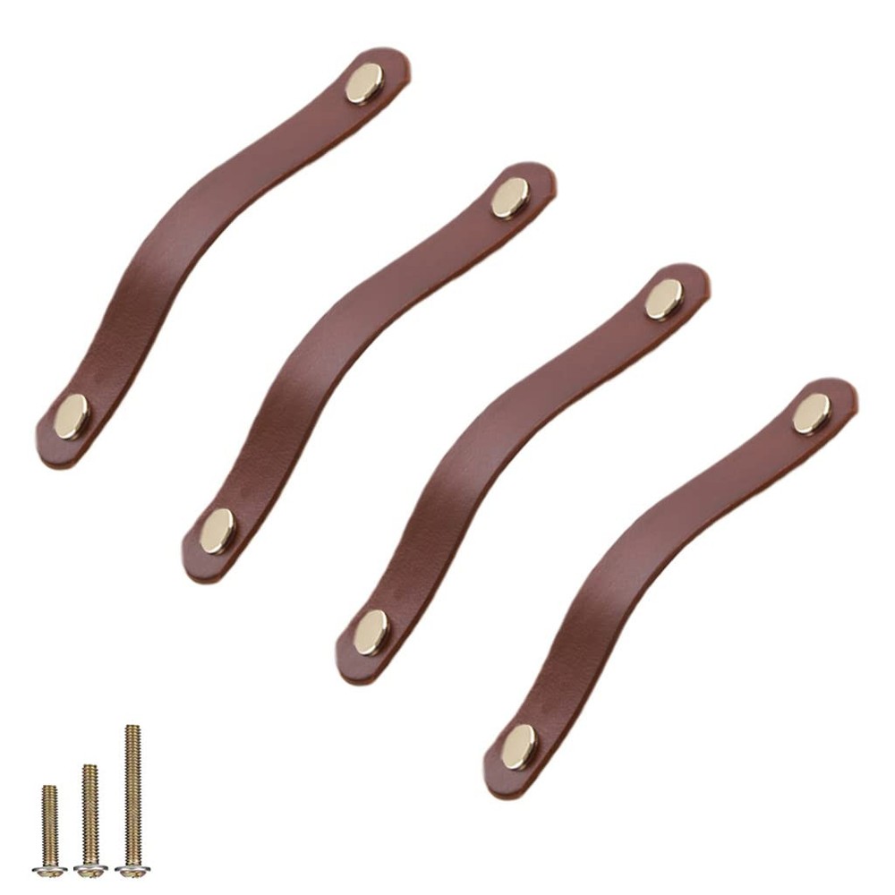 4 Pack Soft Genuine Leather Drawer Pulls Handle,Wardrobe Cabinets Kitchen Clo...