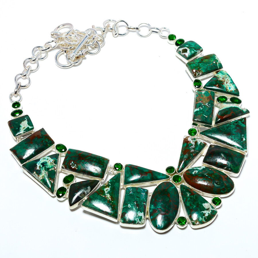 Cuprite Chrysocolla, Emerald (Simulated) 925 Sterling Silver Necklace 17.99
