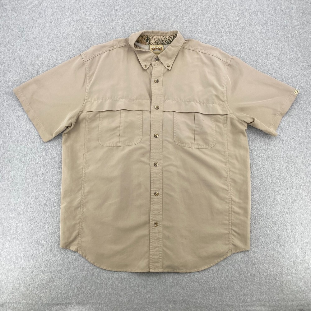 Game Guard Shirt Men Large Solid Khaki Brown Short Sleeve Hunting Outdoor Pocket