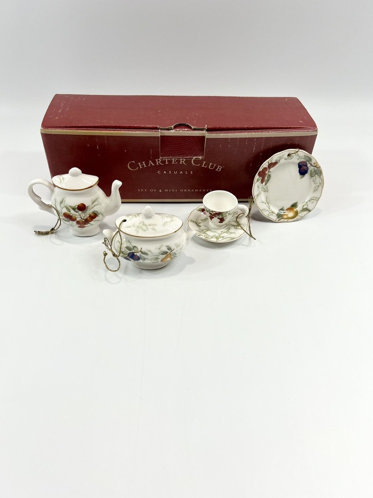 Set 4 Elegant  Fruit  Tea Set, Christmas Ornaments Miniature charter club Casual