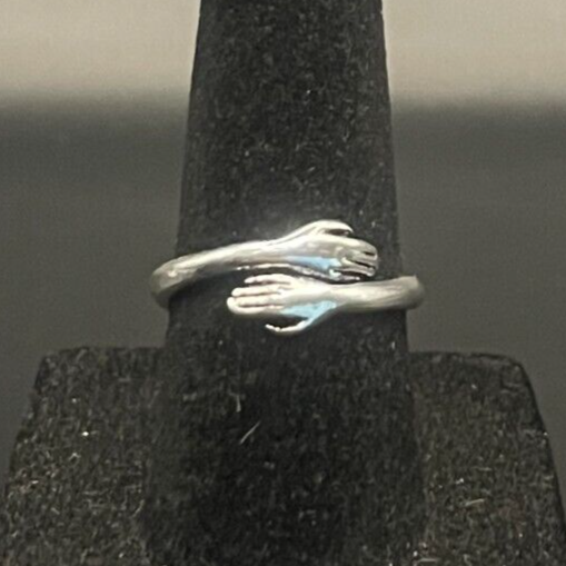 Vintage Antique Silver Tone Hands Hug Ring - Size 6