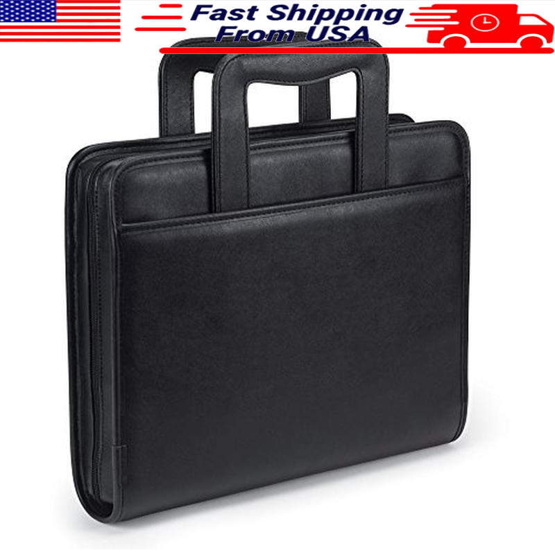 Professional Padfolio W/ Zippered Timeless Leather Soft-padded Utility New