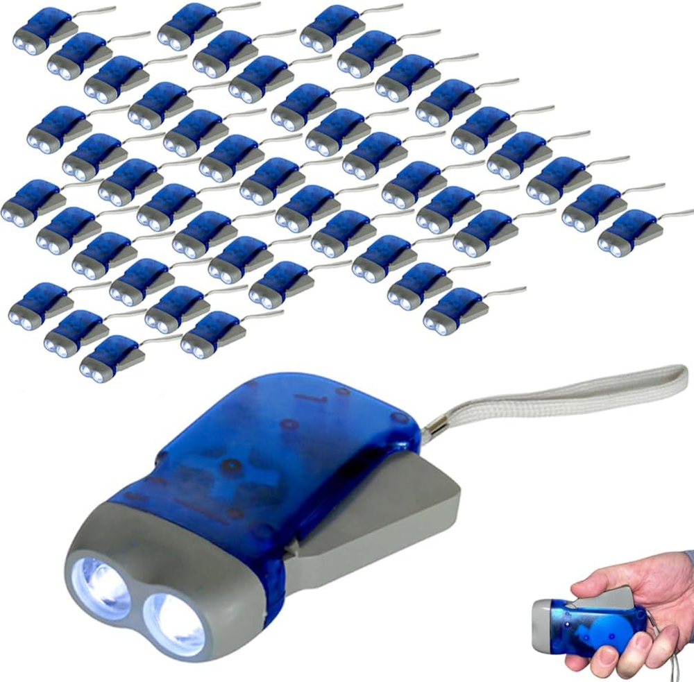 48-Pack Hand Crank Emergency Flashlights with Double LED Bright Light for Camping, Home, and Car Use