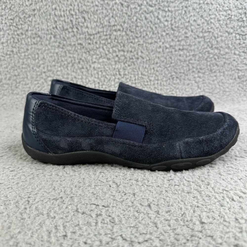 Clarks Womens Shoes Haley Park Blue Suede Leather Loafers Slip On Flats Size 7