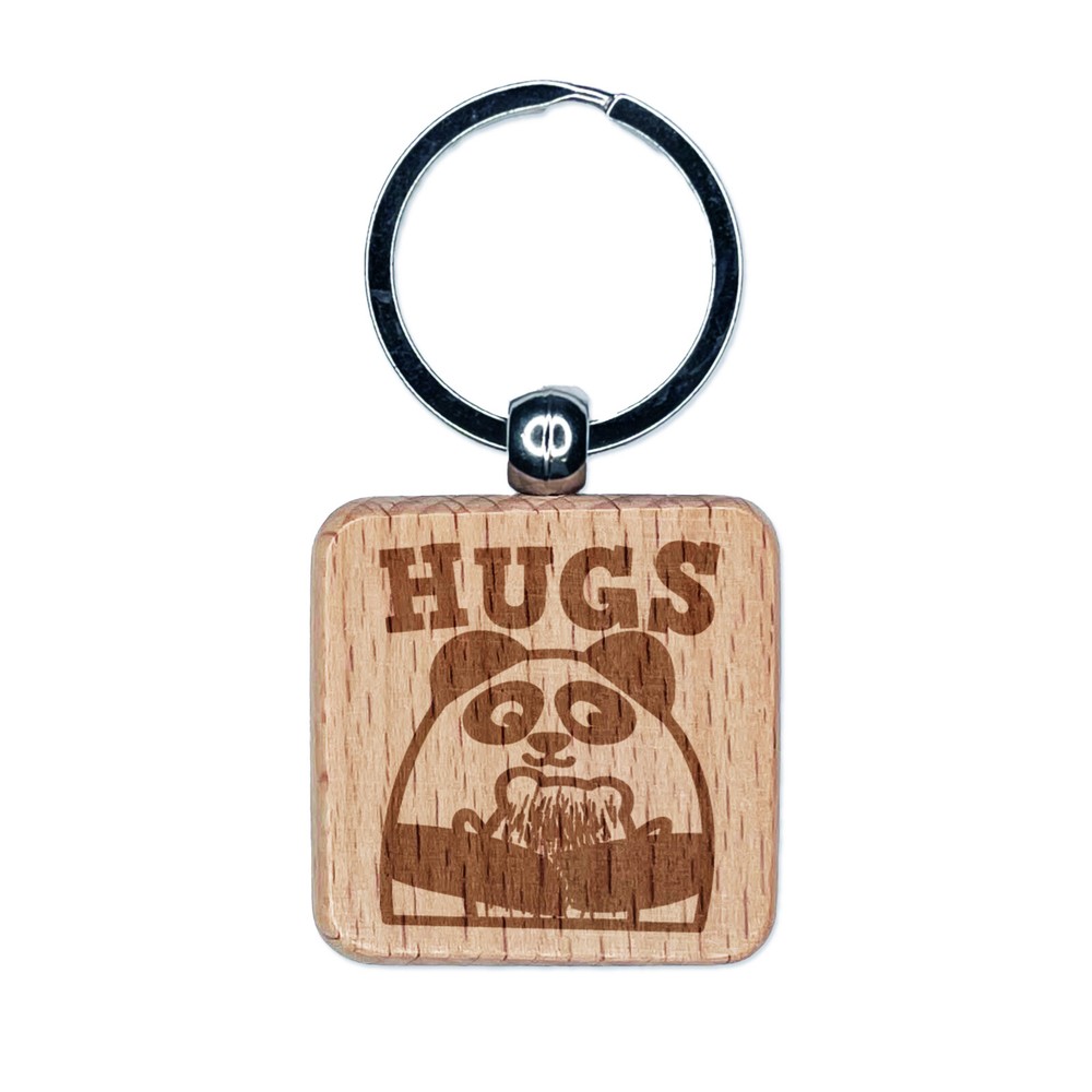 Hugs Panda Parent Child Engraved Wood Square Keychain Tag Charm