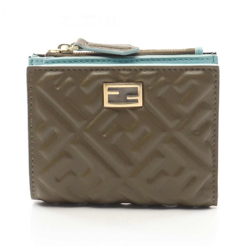 FENDI SLIM BIFOLD LEATHER WALLET WITH FF PATTERN BAGUETTE STYLE 642981