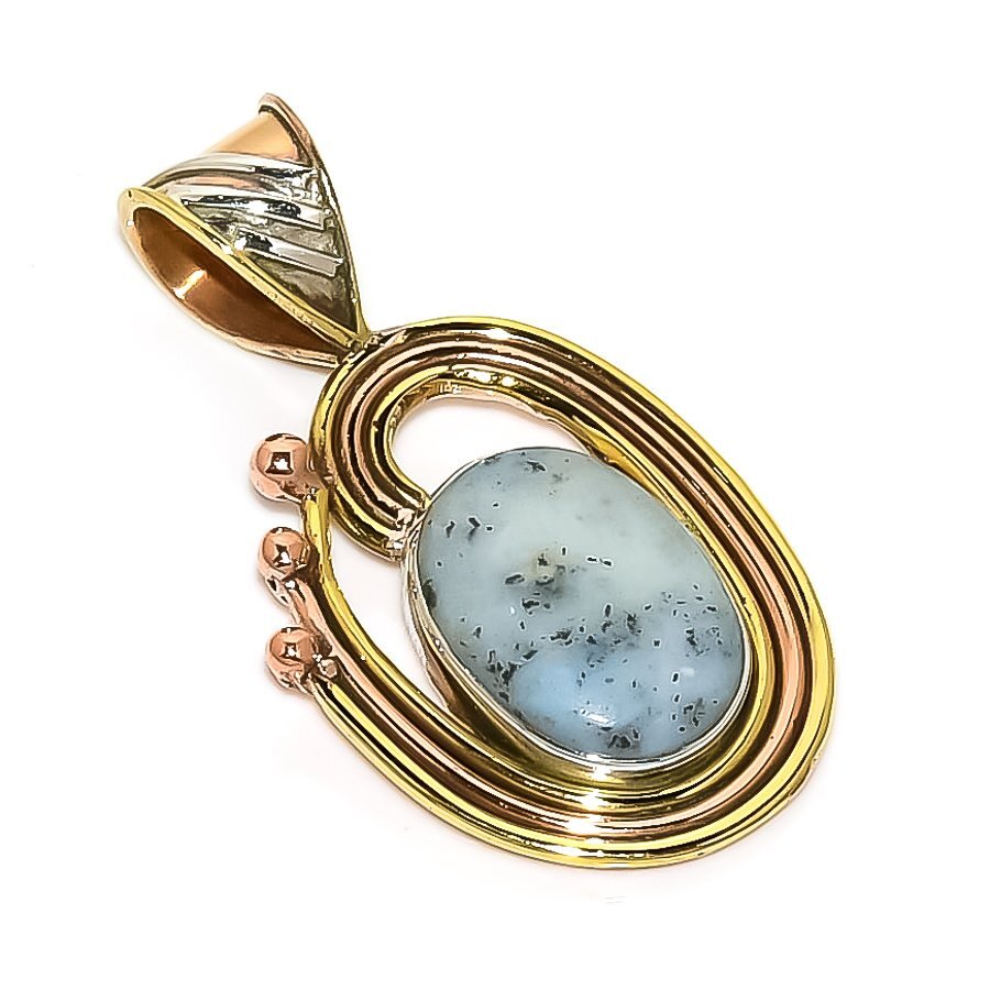 Natural Dendrite Opal TwoTone 925 Solid Sterling Silver Gift Pendant 1.50