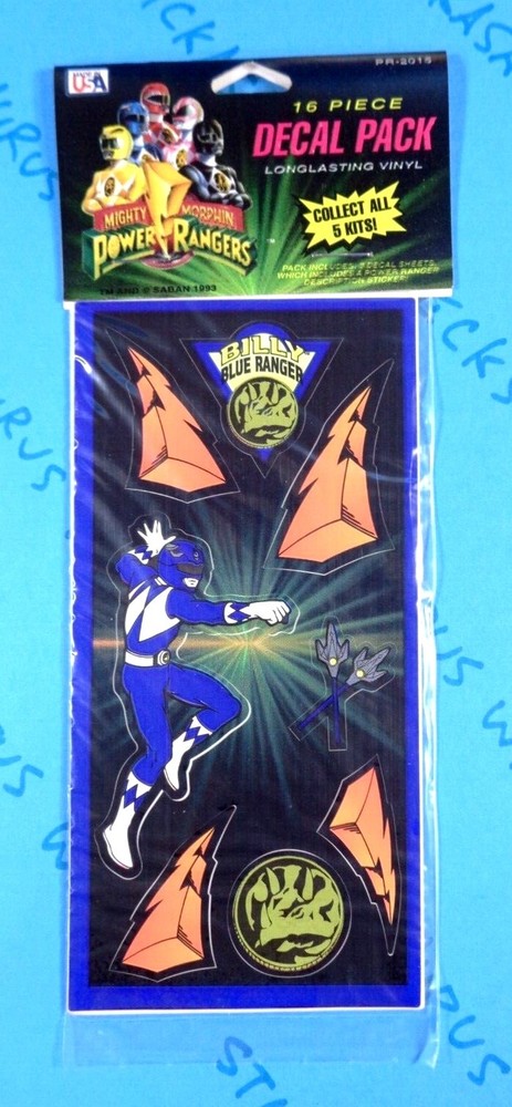 Power Rangers Billy Blue Ranger 3 Sheet Sticker Pack Vintage Saban