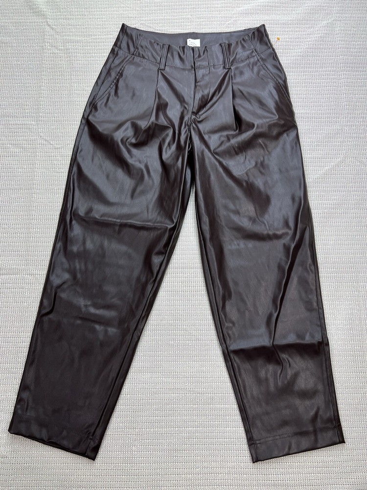 Effortless Women’s Brown Faux Leather Elastic Waist Pull-On Pants in Size S
