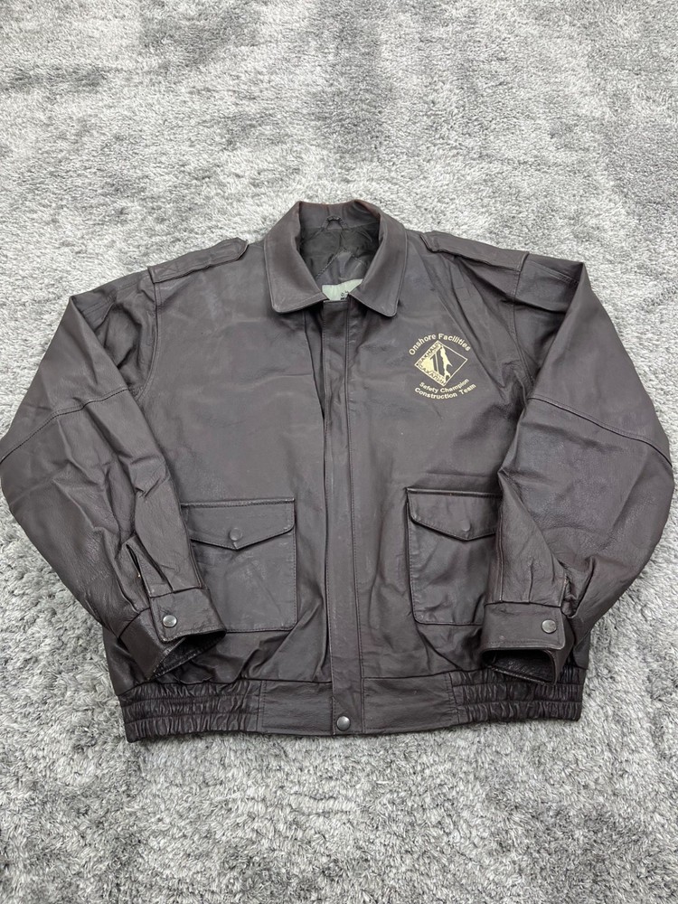 Burks Bay Leather Jacket Men XL Brown Full Zip Flight Bomber Motorcycle Coat Vtg