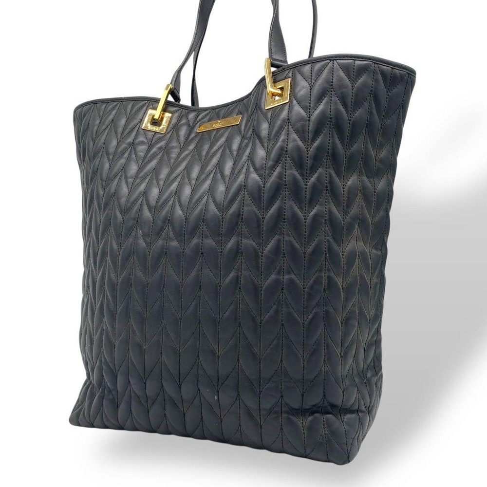Gucci Black Quilted Leather Tote Bag with Metal Fittings New Collection