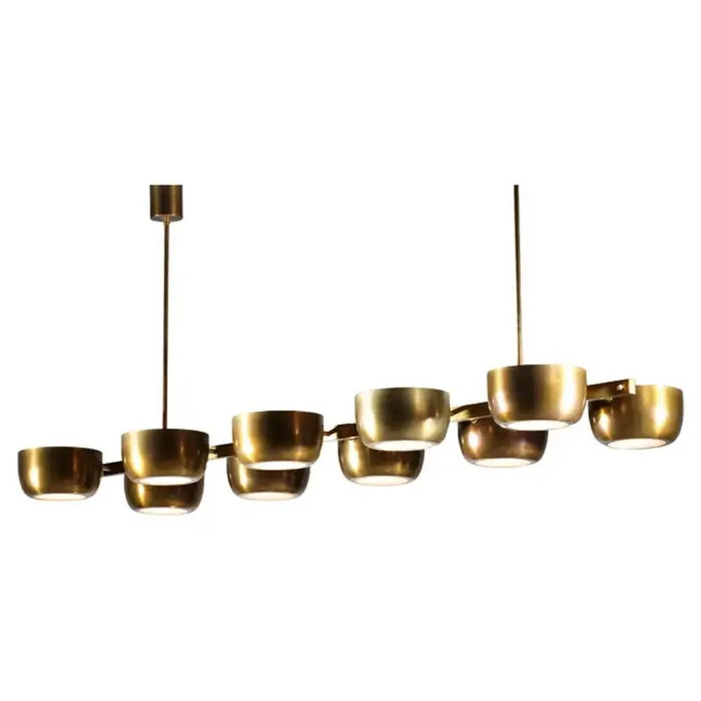 10 Arms Mid century Italian Modern Chandelier in Solid Brass Scale 10 Cups ceili