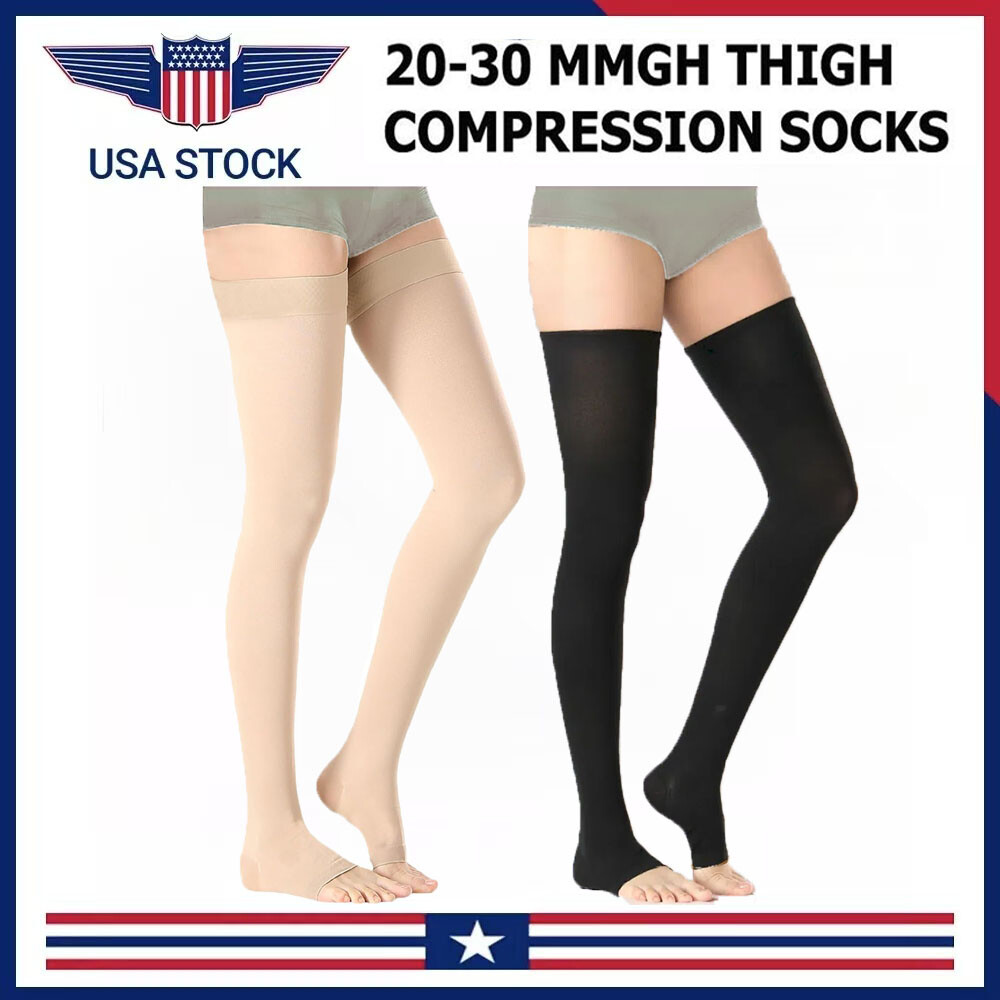 Open Toe Thigh Compression Socks 20-30mmHg for Pregnancy & Recovery Unisex