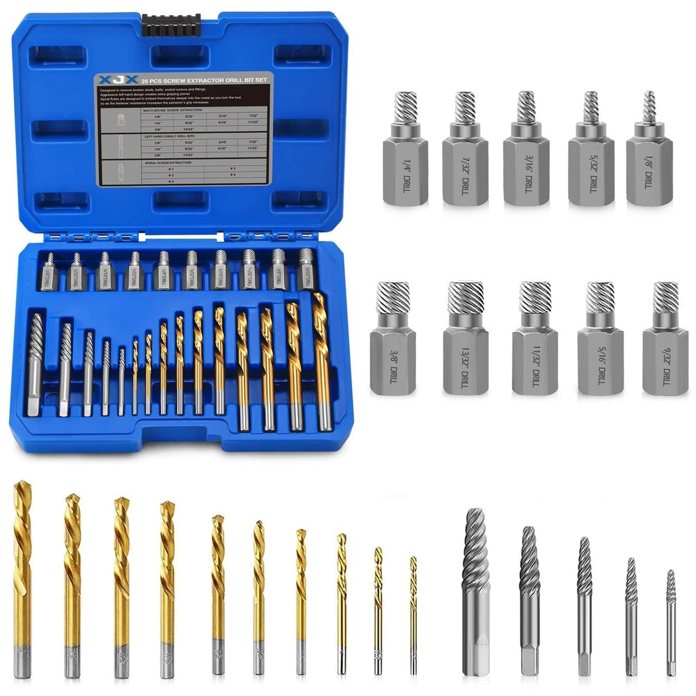 Screw Extractor Set for Easy Out Bolt Removal with Multispline and Spiral Design