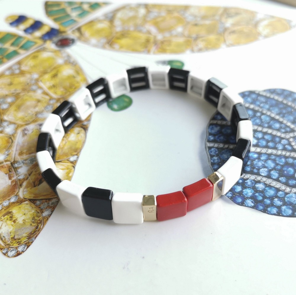 Roxanne Assoulin Piano Stretch Bracelet in Gold Black White Red