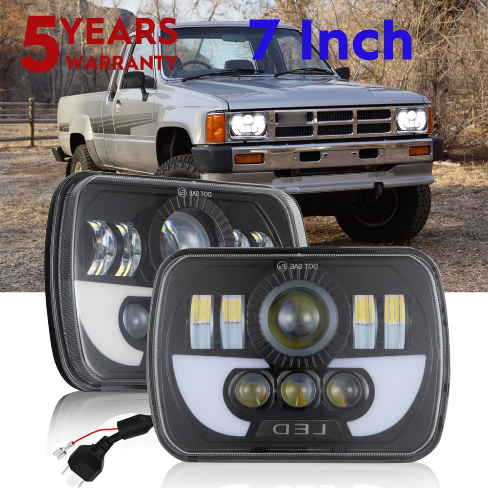 1995-1997 Nissan Pickup Hardbody LED Headlights Hi Lo Beam DRL 7x6 Inch 2PC Set