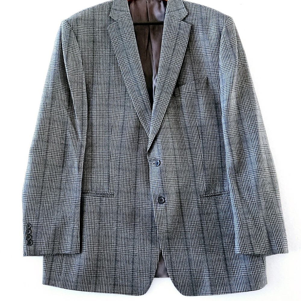 Lauren Ralph Lauren Wool Check Houndstooth Blazer Jacket Size 48L in Blue Grey Black