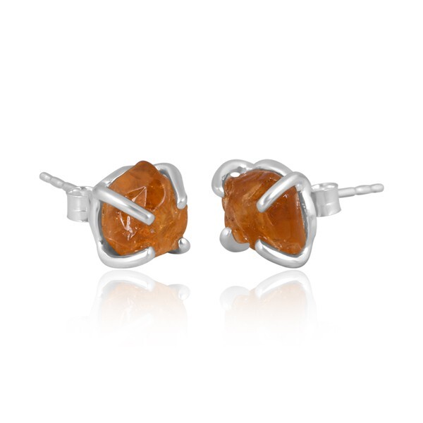 Citrine Natural Rough Gemstone Stud Earrings for Wedding Engagement Gifts  