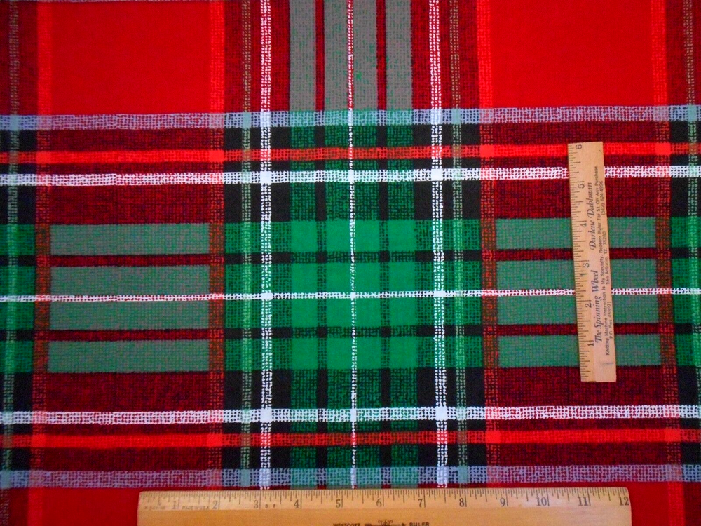 Christmas Quilt Fabric By The Yard Red Green White Black Plaid Cotton #14
