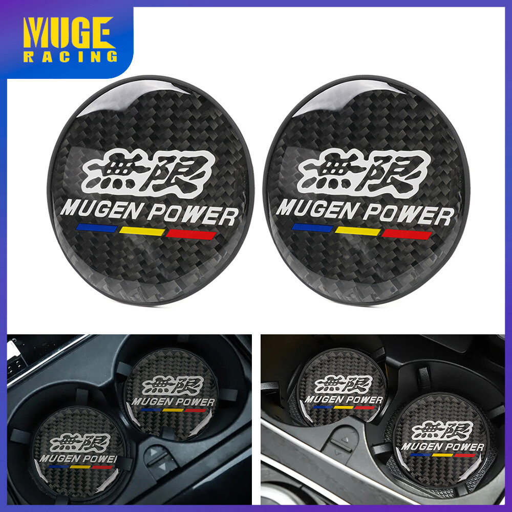 2Pcs Mugen Black Carbon Fiber Non-Slip Car Cup Holder Pad Mat