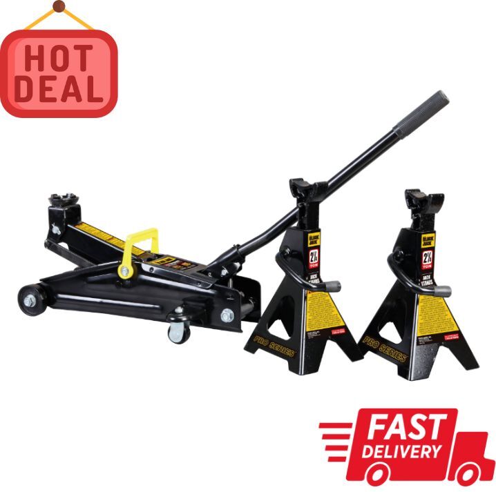 2.25 Ton Trolley Jack and Jack Stands Set in Case for Heavy-Duty Lifting NEW