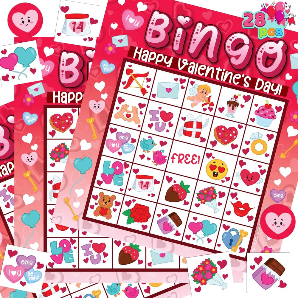 28 Players Valentine'S Day Bingo Card for Kids and Adults, for Family/School Cla