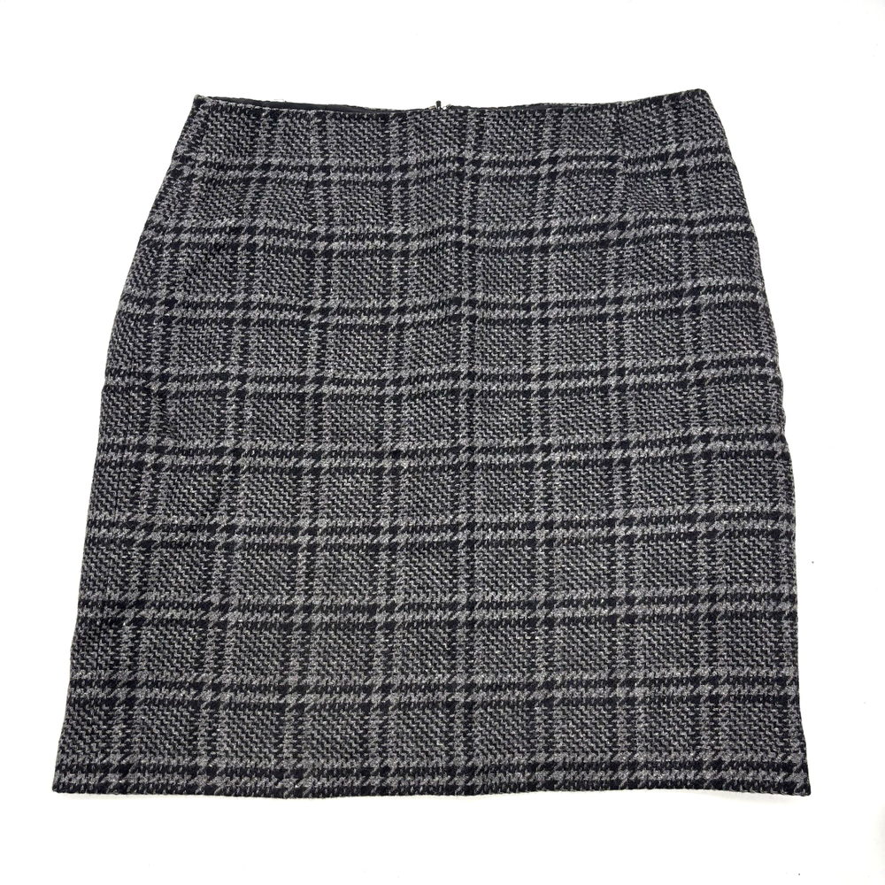 2006 Eddie Bauer Wool Blend Black Grey Plaid Mid Rise Mini Skirt Size 6 29x19