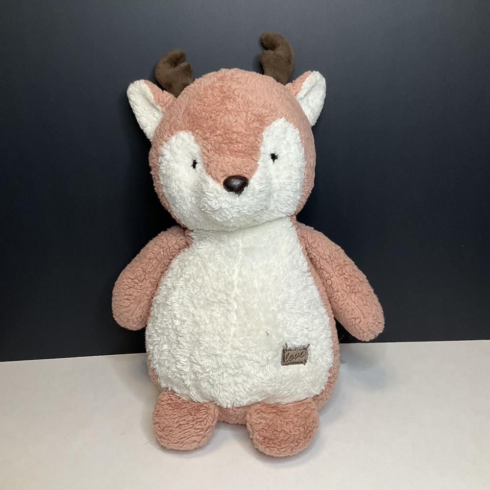 Plush Reindeer Pink Deer Fawn Brown Antlers Love Soft Furry Toy Pet Miniso Life
